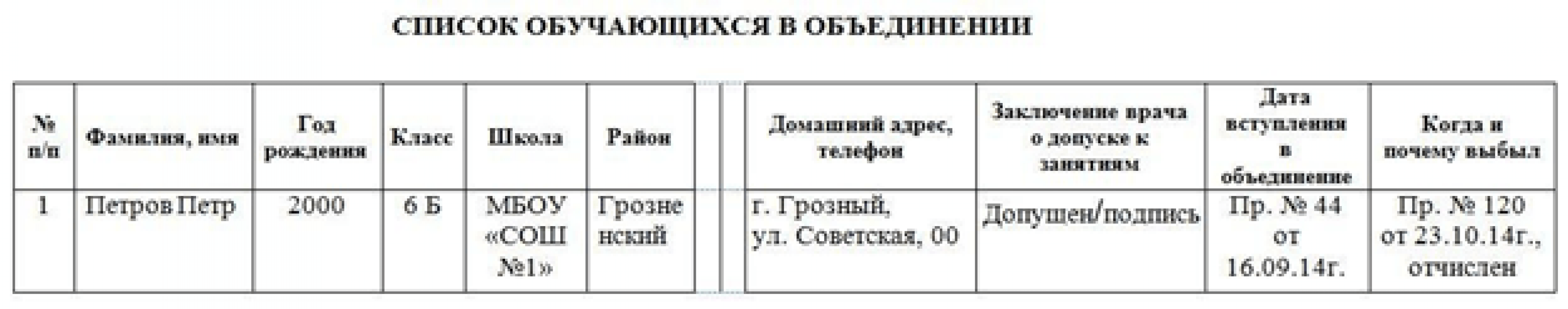 Как правильно заполнять журнал дополнительного образования образец