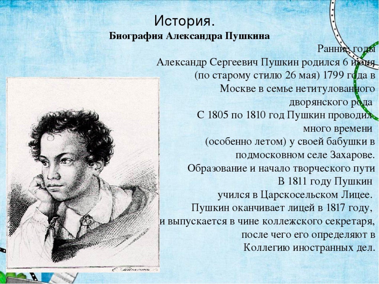 Биография о Пушкине