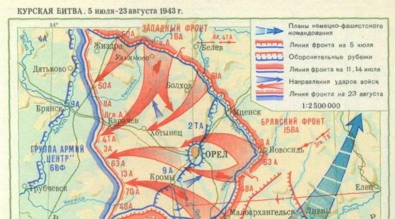 Карта Курской битвы 1943 г