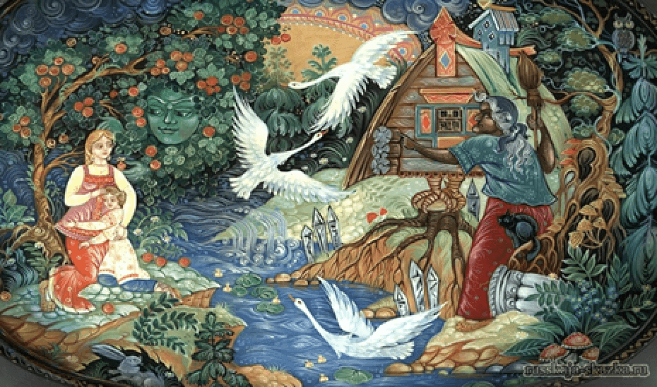 Палехская роспись гуси лебеди