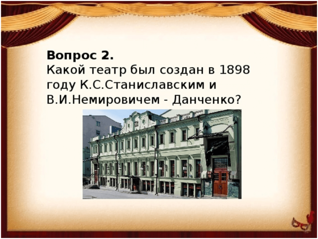 Год театра какой. Какой театр был создан 1898 Станиславским. Театр викторина презентации. Театральная викторина знатоки театра. Интеллектуальный театр презентация.