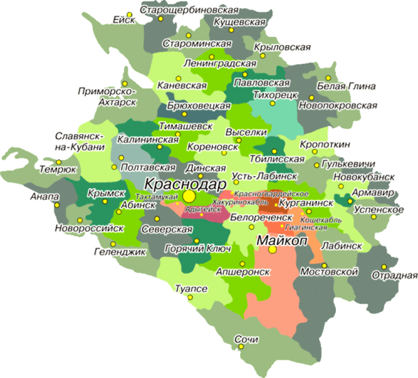 Карта и краснодарского края