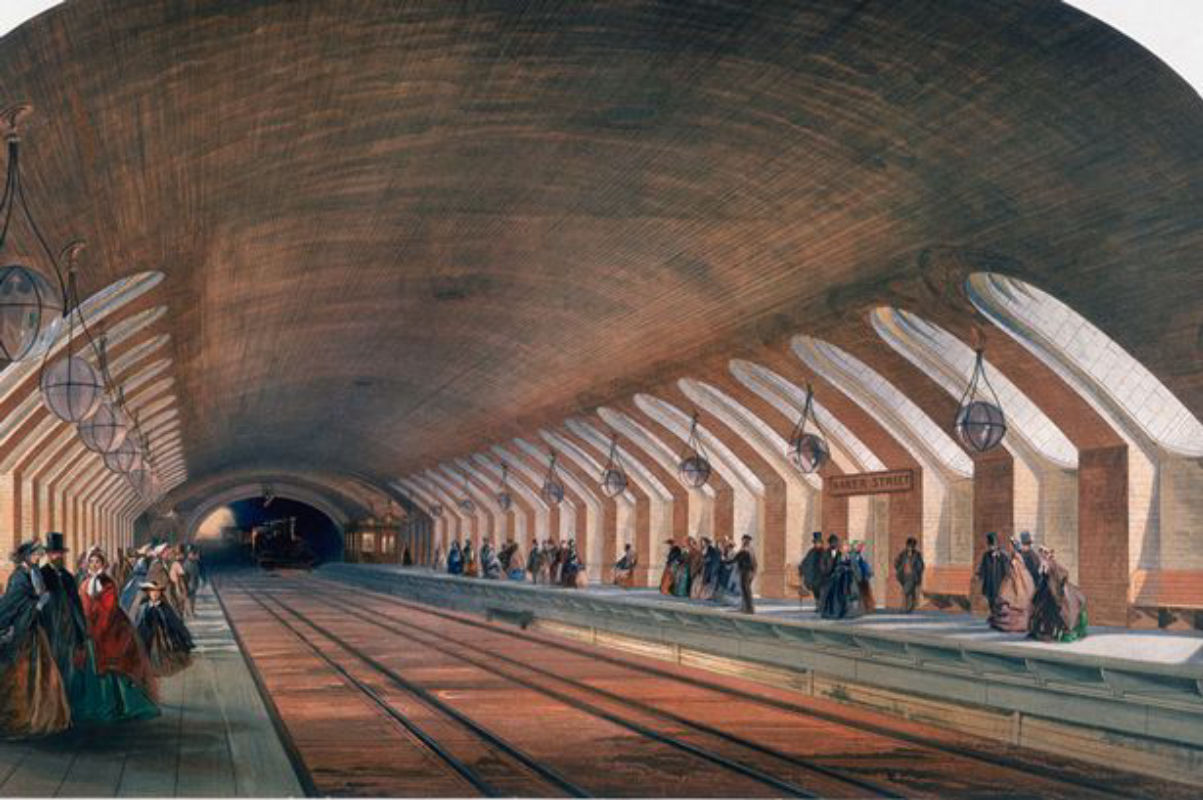 Метрополитен появился. Лондон станция метро 1863. Первое метро в Лондоне 1863. Лондон метрополитен 19 век. Станция Бейкер стрит метро Лондона.