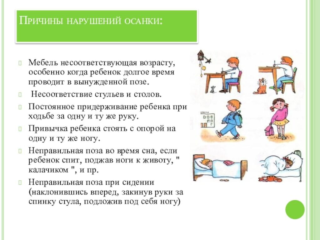 Перечислите нарушения осанки. Тактика родителей при нарушении осанки у ребенка. Предпосылки для формирования нарушений осанки у детей.